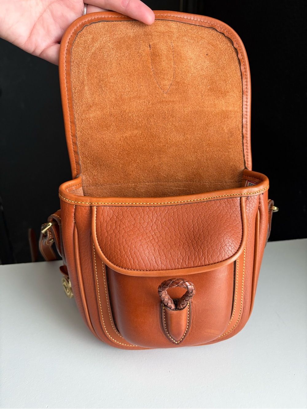 Dooney & Bourke awl British Tan Leather mini Outback Square Crossbody Bag - Picture 14 of 16